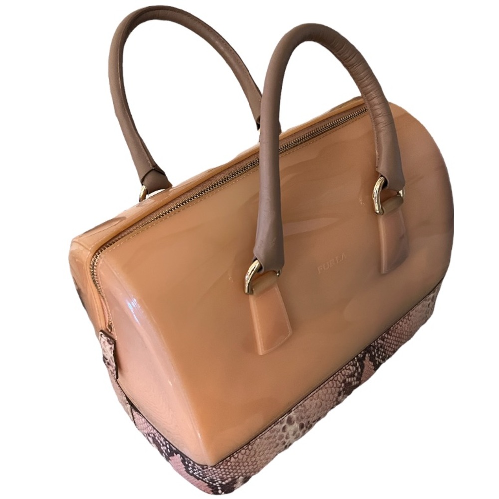LARGE FURLA Candy BAG in rosa color with python embossed full grain leat…